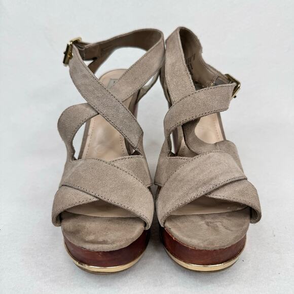 Steve Madden Showntel Platform Wedge Sandal Strappy Suede Neutral Tan Size 9M - Picture 2 of 10